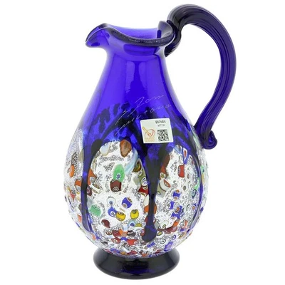 GlassOfVenice Murano Glass Millefiori Art Glass Carafe - Blue - Image 1 of 4