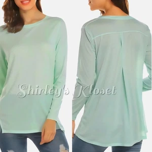 TEK GEAR DRYTEK Mint Green Long Sleeve Active Top Gathered Inverted Back Pleat M - Picture 1 of 11