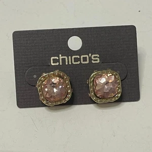 Chico's pierced post earrings pretty faceted pink stones signed costume jewelry - Picture 1 of 9