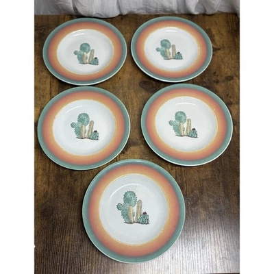Juego de 5 platos de ensalada laterales MEIWA Southwest CACTUS verde/naranja escena del desierto 8" raro Foto 1 de 4