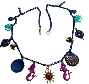 Whimsy Sea Life Halskette Krabbe Meerjungfrau Muschel Frosch Sonne lila Kette Strand - Bild 1 von 8
