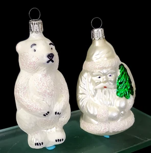 DE COLECCIÓN SANTA CLAUS CON ÁRBOL Y OSO BLANCO VIDRIO ADORNOS DE NAVIDAD (¿ORIGEN?) - Imagen 1 de 11