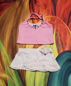 Build A Bear Rosa Joyas Halter Top Camisa Blanco Encaje Falda Peluche Ropa 8I - Imagen 1 de 2