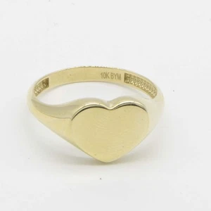 Shiny Heart Signet Ring Real Solid 10K Yellow Gold All Sizes - Picture 1 of 5