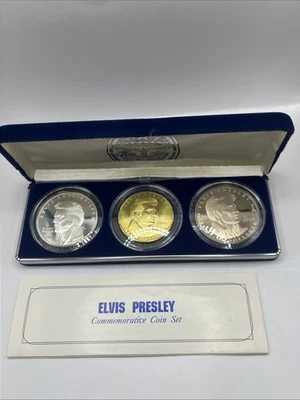 Elvis Presley Commemorative Coin Set $50 1 oz Fine Silver Blue Velvet Box & COA - Image 1 of 4