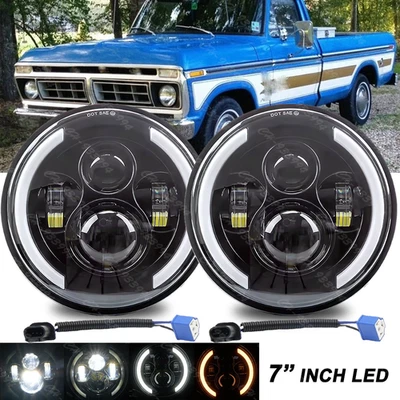 7-дюймовые круглые светодиодные фары дневного света Halo для пикапа Ford F-100 F-250 F-350 1953-1977 годов выпуска - Изображение 1 из 4