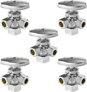 Doppel Kompressionsauslass Winkel Absperrventil 1/2" NOM (5/8" OD x 3/8" x 3/8") 5 Stück - Bild 1 von 12