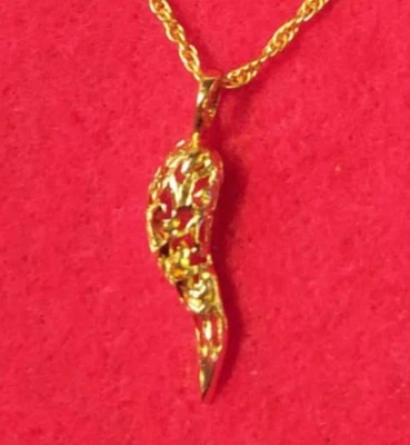 COLGANTE CUERNO ITALIANO CHAPADO EN ORO 14KT CON CADENA CUERDA 24" -2737 Foto 1 de 4