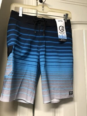 Boardshort profesional a rayas para todo el día Billabong para niños, azul, talla 25 Foto 1 de 4