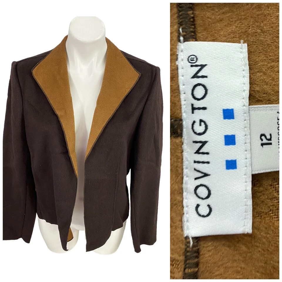 Blazer Covington Mujer Talla 12 Doble Cara Lana Camel Marrón Solapa Cara Abierta Foto 1 de 4