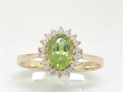 Peridot Ring 585 Gelbgold 14Kt Gold natürlicher Peridot  18 Brillanten - Bild 1 von 4