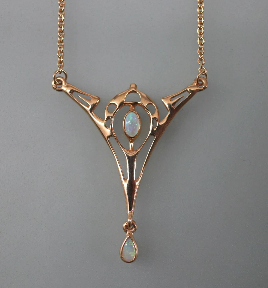 9906030 925er Argento Placcato IN Oro Rosso Collana Stile Art Nouveau Con Opale - Immagine 1 di 2