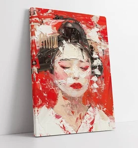 JAPANESE GEISHA IMPRESSIONIST OIL TEXTURE -DEEP FRAMED CANVAS WALL ART PRINT - Picture 1 of 2