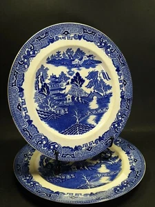 2 platos de cena azul y blanco verde & Co Gresley patrón de sauce de cerámica de 10,25" - Imagen 1 de 7