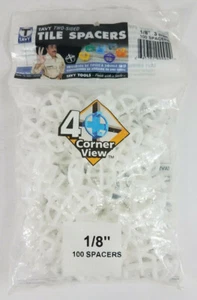 NIP Tavy 2-sided white 1/8 inch plastic tile spacers 4 Corner View 100 pack - Picture 1 of 8