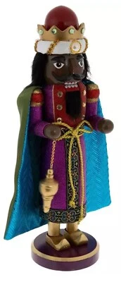 Wooden Christmas Nutcracker,14",AFRICAN AMERICAN KING,WISE MAN IN PURPLE ROBE,HL