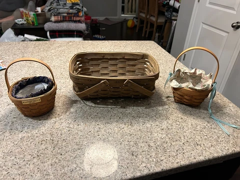 LONGABERGER BREAD BASKET Brick with 3 Baskets Lot of 6 Pieces ! Cover