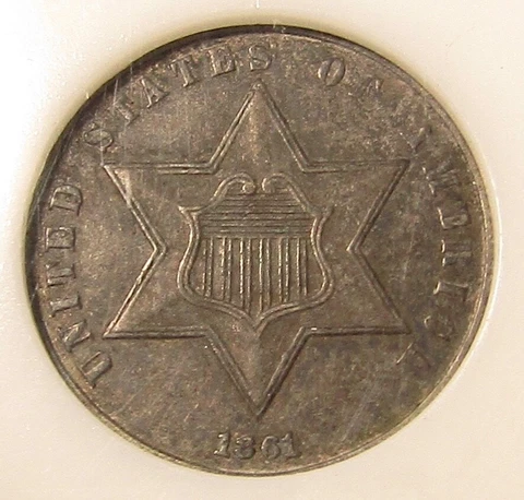 1861 THREE CENT SILVER PIECE TRIME 3c AU Cover