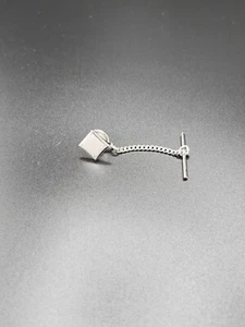 Hickok Vintage Tie Bar / Chain. Silver Tone Engraved Square. Nice - Picture 1 of 6