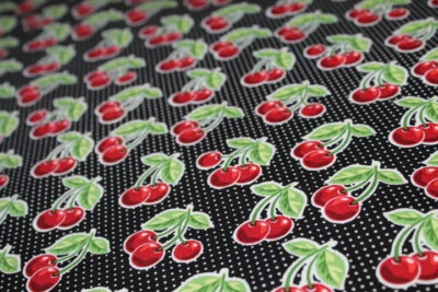{RETRO VIBES} Tela de lunares cerezas yarda completa yarda ALGODÓN AÑOS 50 De colección. Inspo Foto 1 de 4