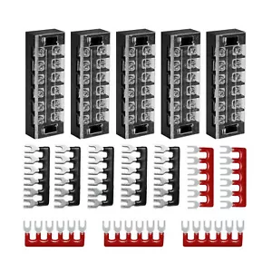5 Sets Dual Row 6 Positions Terminals Barrier Strips Pre-Insulated 600V 25A US - Picture 1 of 10