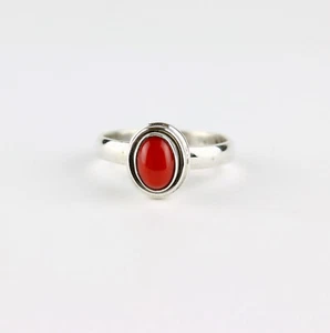 Beautiful Natural Coral Ring IN 925 Silver Gemstone Jewellery Red Size 15/55 - Picture 1 of 3