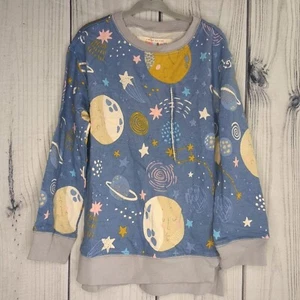 Dot Dot Smile Size 7 Blue Outer Space Moon Stars Planets Pullover Sweatshirt NWT - Picture 1 of 5