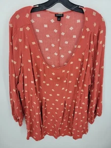 Torrid Top Damen Plus 1X Orange Elfenbein Geometrisches Muster Fließend Popover Boho Bluse - Bild 1 von 10