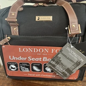 London Fog NEW Paddington 15" 2-Wheel Under The Seat Bag, Black/Brown Trim - Picture 1 of 10