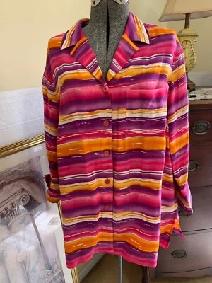 Camisa Easy Spirit Lino Seda Abotonada Colorida Estampado Suroeste Rayas Talla 1X Foto 1 de 4