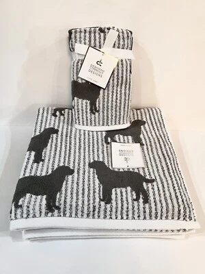 Deborah Connolly Designs Simple Dog 2 Bath 2 Hand Towels Ultra Soft NWT - Image 1 of 4
