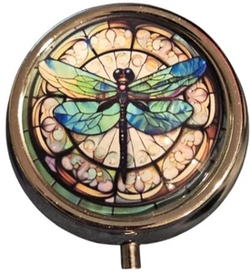 NEU Libelle Pillendose Floral blau grün 3 Teiler Spiegel silberfarben Geschenk 2"D - Bild 1 von 4