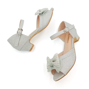 Amoji Girls Dress Shoes Girl High Heels Flower Wedding OP Toe KID SIZE 3 SILVER - Picture 1 of 5