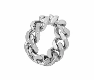 Nuevo Anillo Banda Motociclista Miami Eslabón Cubano para Hombres Plata Acero Inoxidable Talla 6-13 - Imagen 1 de 6