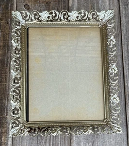 Vintage Antique Wash Filigree Metal 8 x 10 Photo Picture Frame With Org Glass - Picture 1 of 6
