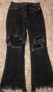 Black Distressed Raw Hem High Waist Crop Jeans BDG Urban Outfitters Sz 26 - Picture 1 of 6