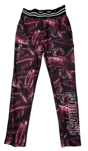 EVERLAST Leggings Black With Pink Palm Leaves Leg Logo Gym Activewear Size 14 - Picture 1 of 14