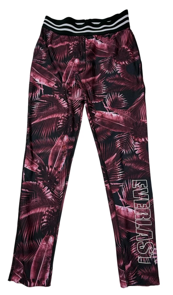 Leggings EVERLAST Negros Con Rosa Hojas de Palma Pierna Logo Gimnasio Ropa Activa Talla 14 Foto 1 de 4
