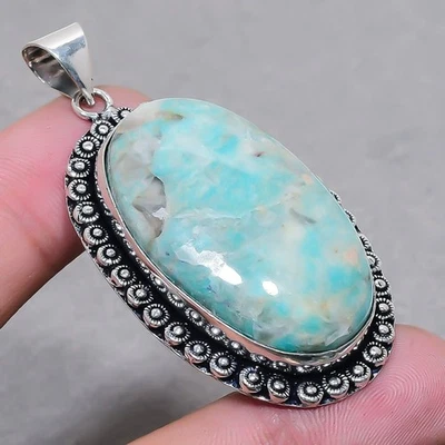 Amazonita Forma Ovalada Piedras Preciosas Hecho a Mano Moda Regalo Joyería Colgante 2.8" FP 2971 Foto 1 de 4