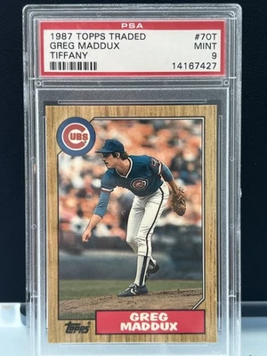 Tarjeta de novato 1987 Topps Traded Tiffany #70T RC Greg Maddux PSA 9 como nueva HOF Braves Foto 1 de 2