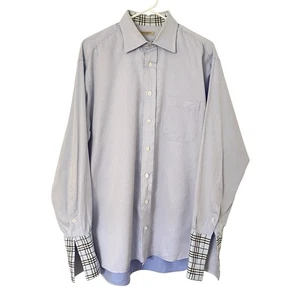 Camisa Burberry London Abotonada Para Hombre 16R Azul Puño Francés Hecha en EE. UU. - Imagen 1 de 7
