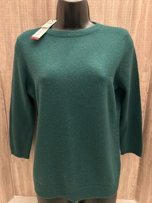 全新 带标签 Talbots 纯羊绒 冬季 绿色 圆领 套衫 毛衣 小号 M — 第 1/4 张图片