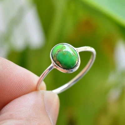 925 Sterling Silver Green Turquoise  Handmade Gift For Partner  All Size AK2072 - Image 1 of 4