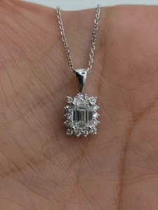14K Gold 1.19 Ct Lab Grown Diamond Emerald Cut Solitaire Pendant Necklace - Picture 1 of 8