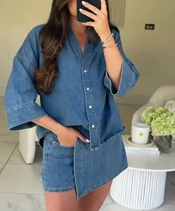 ZARA : Mid-Blue Z1975 Flowing Wide Sleeve Denim : 6147/106 : ALL SIZES - Picture 1 of 5