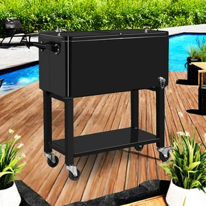 80QT Rolling Cooler Cart - Portable, Detachable, Black & Camping Ice Chest - Picture 1 of 24