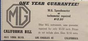 MG Velocímetro Tacómetro California Bill Los Angeles CA Anuncio Impreso De Colección 1950 - Imagen 1 de 2