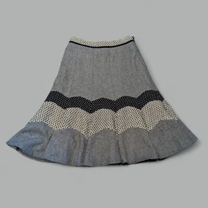 PANELED GRAYSCALE WOOL MIDI SKIRT black white gray scalloped 8 M 28" 4I - Picture 1 of 10