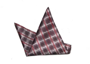 Eksel Pocket Square Brown Tan Red White Plaid Silk Blend Men's - Picture 1 of 1