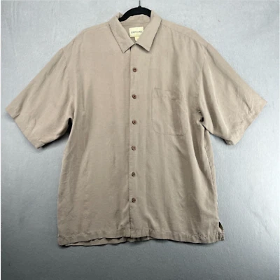 Joseph & Feiss Shirt Mens Size Large Tan 100% Silk Camp Palms Textured Button Up - Image 1 of 4